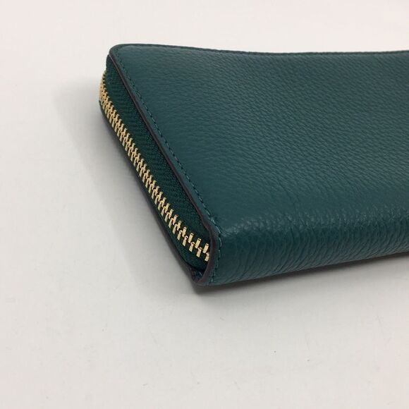 Coach Viridian Green Gold Studded Script Zip Around Wallet Accordion Zip Wallet - Picture 7 of 16